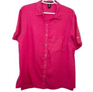 Vetchy Pink 100% Linen Button Up Shirt Women’s Large Short Sleeve Pocket